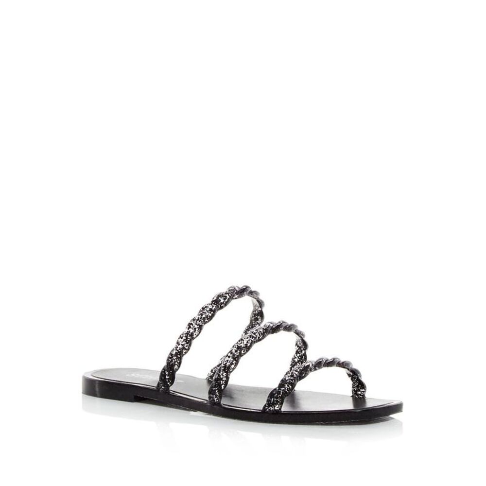 SCHUTZ Womens Black Glitter Strappy Diana Square Toe Slip On Slide Sandals 7 B